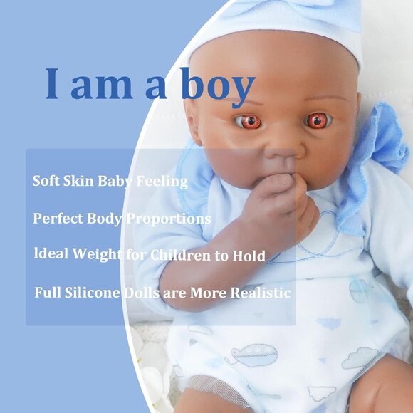 16.14 in Full Silicone dark Brown Reborn Baby Dolls BOY Lifelike Newborn Dolls - Picture 3 of 7